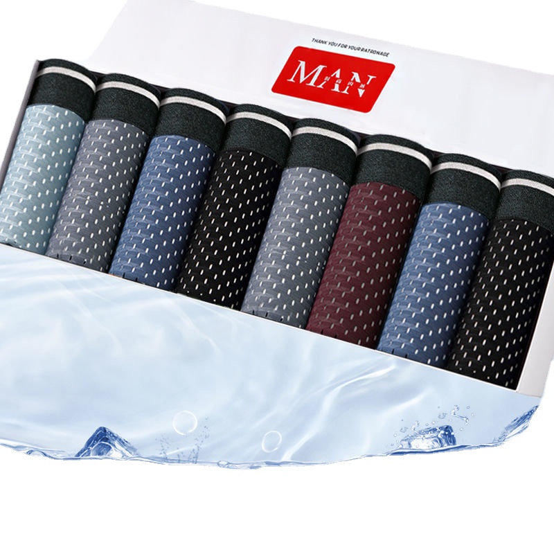 Boxer Shorts Modal - 8 ชิ้น/ล็อตกางเกงในชายผ้าไหมน้ําแข็งกางเกงชายBreathableฤดูร้อนกางเกงขาสั้นนักมวยชุดชั้นในHommeไม้ไผ่ขนาดใหญ่ขนาดL-5XL