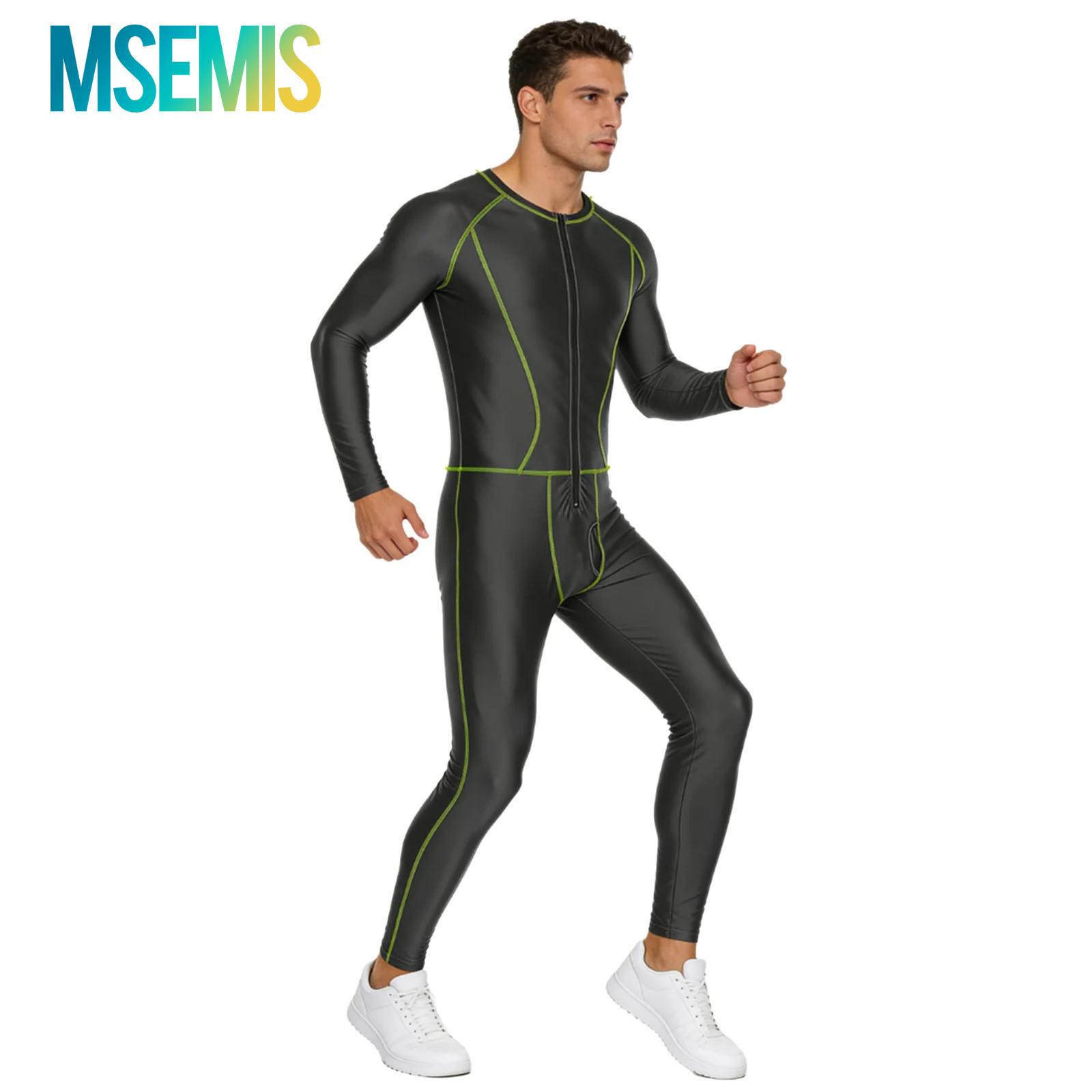 Compression Long Pant - ชุดว่ายน้ำผู้ชาย ชุดว่ายน้ำแบบจั๊มสูทเนื้อผ้ามันเงา ทรงเข้ารูป ชุดว่ายน้ำแบบชิ้นเดียว ซิปด้านหน้า แขนยาว