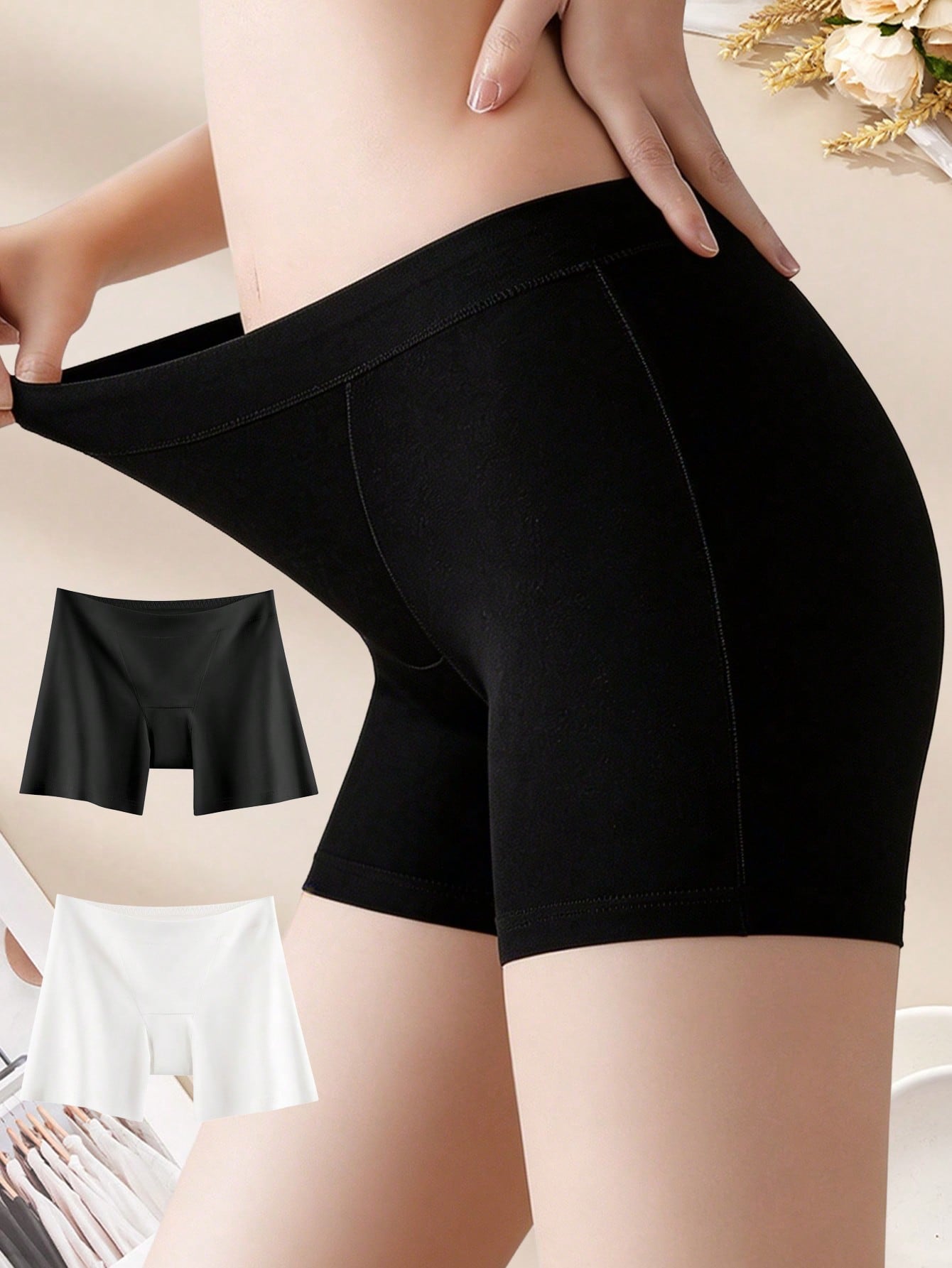 Boxer Brief Pack Cotton - กางเกงขาสั้นผ้าฝ้ายเพื่อความปลอดภัยสำหรับผู้หญิง 2 ชิ้น, กางเกงบ็อกเซอร์เอวสูงแบบไม่ม้วนขอบ, กางเกงชั้นในผู้หญิงเนื้อนุ่มและสวมใส่สบาย, ชุดชั้นในสำหรับฤดูร้อน
