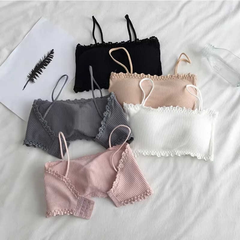 Suspender Tank Top - บราผ้าฝ้ายสำหรับผู้หญิง บราเกาะอก บราสายเดี่ยว ชุดชั้นในผู้หญิง เสื้อกล้ามสวยงาม บราไร้ตะเข็บ