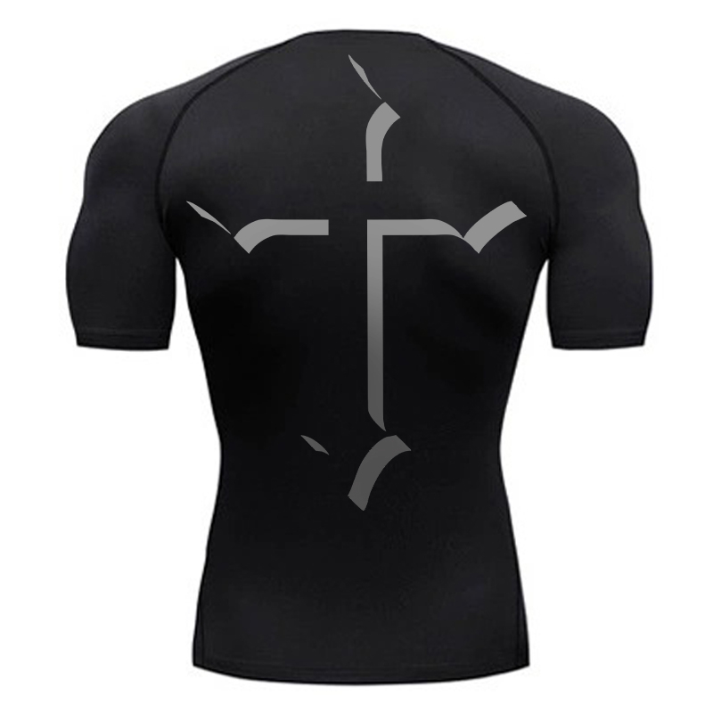 Base Layer Top - เสื้อรัดรูปพิมพ์ลายกากบาทสำหรับผู้ชายเสื้อยืดแห้งเร็วแนวสปอร์ตคริสเตียนเสื้อซับในออกกำลังกายฟิตเนส