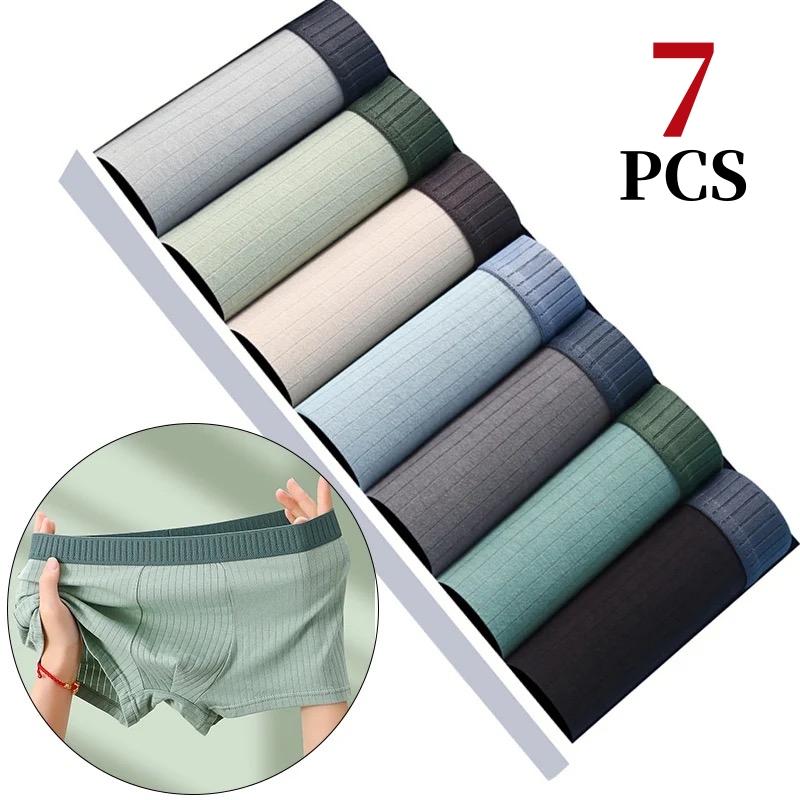 Multi Pack Underwear - 7 ชิ้น/ล็อตผู้ชายผ้าฝ้ายชุดชั้นในนักมวยกางเกงขาสั้นผ้าฝ้ายBreathableกลางเอวความยืดหยุ่นสูงผู้ชายเซ็กซี่นุ่มกางเกงขาสั้นผู้ชายL-4XL