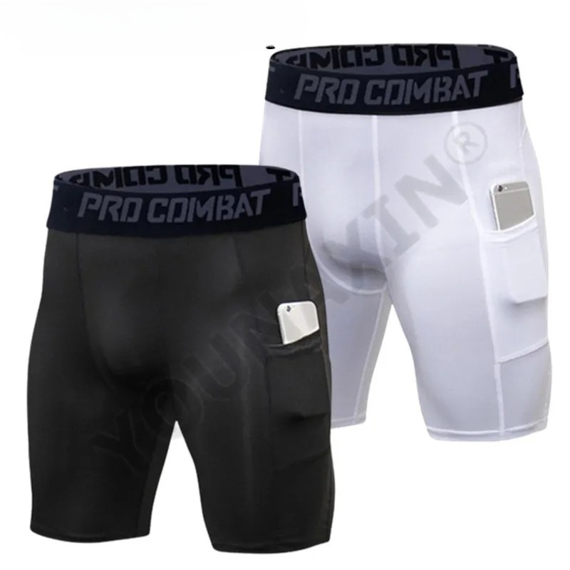 Compression Shorts Athletes - กางเกงยิมชายมีกระเป๋า กางเกงเลกกิ้งออกกำลังกายสำหรับผู้ชาย ผ้าโพลีเอสเตอร์ กางเกงบ็อกเซอร์ กางเกงวิ่ง กางเกงบาสเก็ตบอล