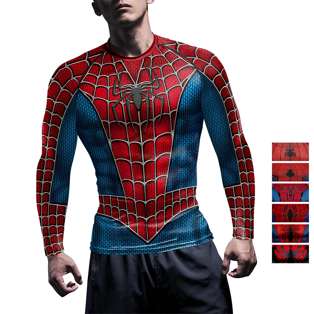 T Shirt Tight Fit - เสื้อยืดลายแมงมุมผู้ชาย เสื้อยืดรัดรูปคอสเพลย์ คอมมิค ซูเปอร์ฮีโร่ ชุดแฟนซี เสื้อผ้าออกกำลังกาย
