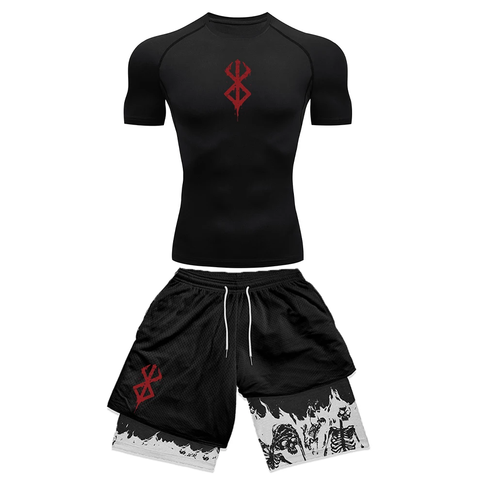 Compression Shorts Athletes - อะนิเมะ 3D พิมพ์ผู้ชายชุดแขนสั้น GYM Top +