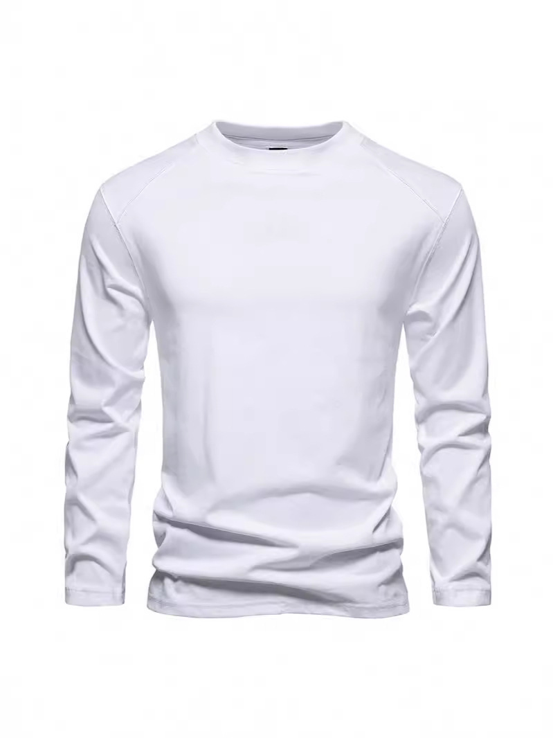 Undershirt Crew Neck - เสื้อยืดแขนยาวผู้ชายสไตล์อเมริกันเรโทรเรียบง่าย แขนเสื้อแบบ Ralan ระบายอากาศได้ดี เหมาะสำหรับเล่นกีฬา คอกลม
