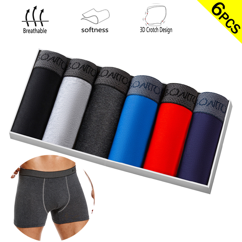 Multi Pack Underwear - 6 ชิ้น/แพ็คกางเกงนักมวยสีทึบกางเกงในชายผ้าฝ้ายชุดชั้นในชายกางเกง Letter เอวยางยืด Man Undrewear