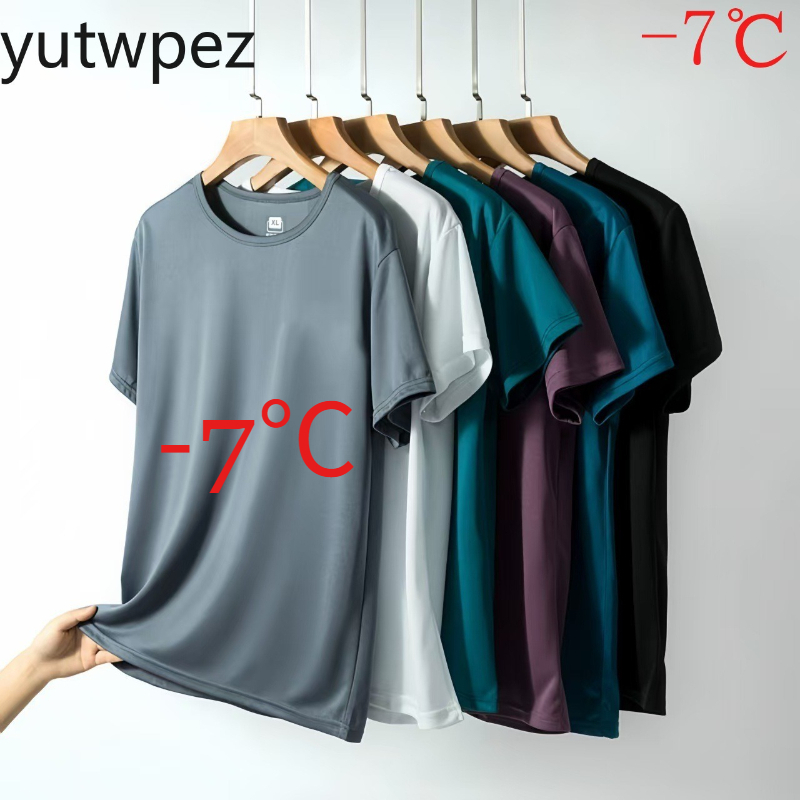 T Shirt Tight Fit - เสื้อยืดผู้ชายผ้าไอซ์ซิลค์สำหรับฤดูร้อน แขนสั้น คอกลม ระบายอากาศได้ดี บางเบา เหมาะสำหรับเล่นกีฬา