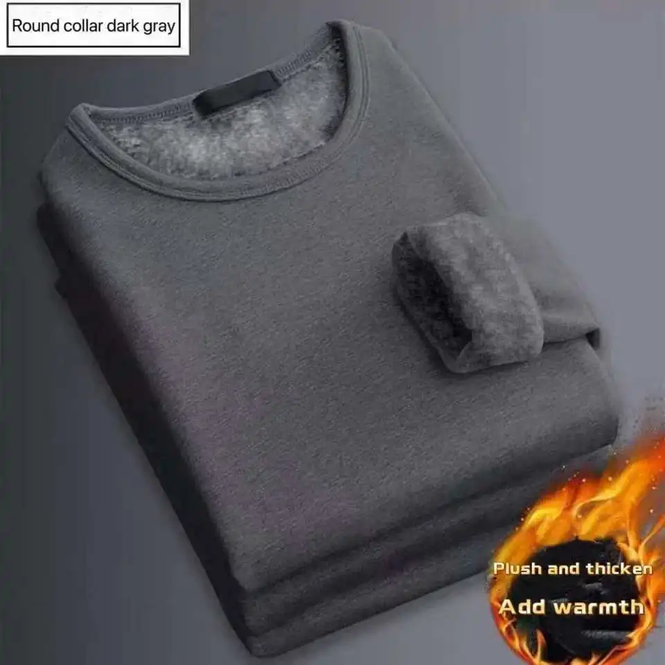 Thermal Long John - เสื้อยืดแขนยาวผู้ชายสำหรับฤดูหนาว เสื้อซับในกันหนาว ผ้าฟลีซ คอกลม แฟชั่น เสื้อยืดบุผ้ากำมะหยี่