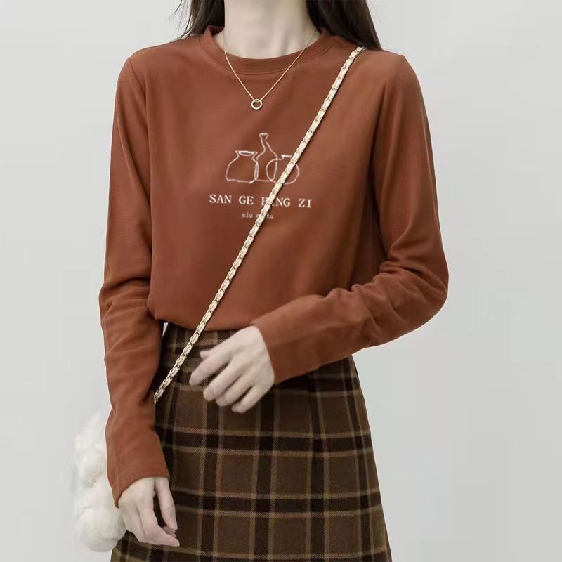 Undershirt Crew Neck - เสื้อผู้หญิงสไตล์เกาหลี คอกลม ผ้าดราลอนเนื้อนุ่ม เสื้อกันหนาวแขนยาวหนา เสื้อยืดใส่ด้านใน ไซส์