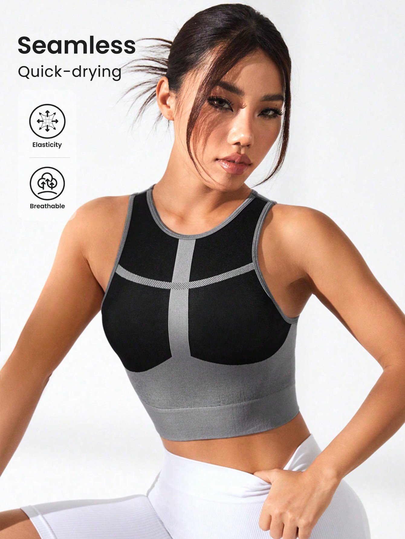 เสื้อกล้ามครอปผู้หญิง คอวี แต่ - Tank Top Ribbed บทวิจารณ์และราคา