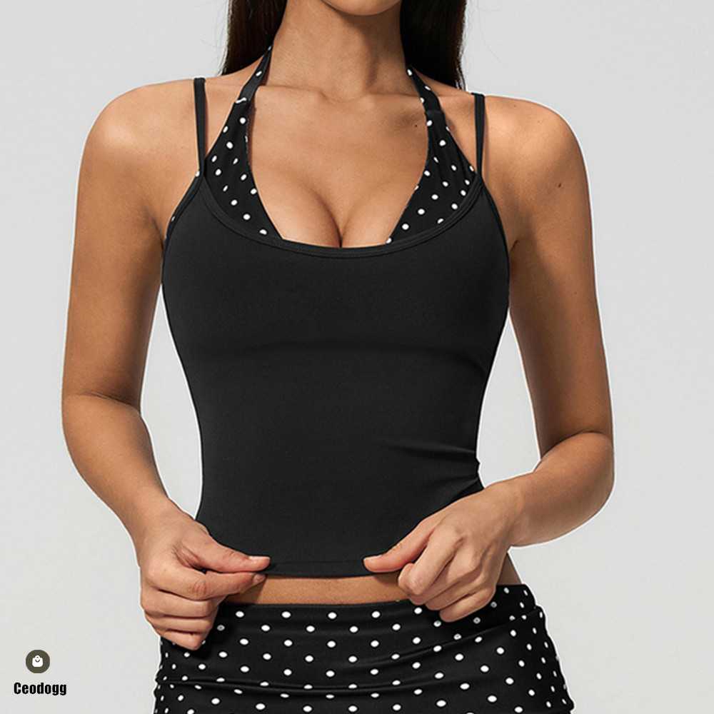 เสื้อกล้ามโยคะแบบผูกคอ ลายจุด  - Suspender Tank Top บทวิจารณ์และราคา