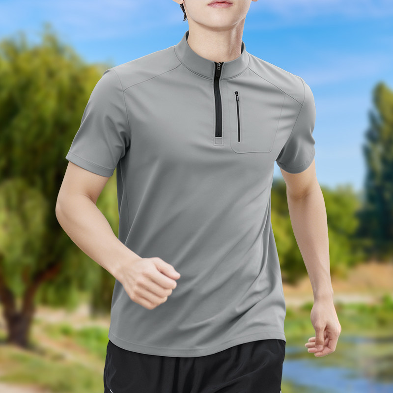 เสื้อยืดแขนสั้นผู้ชายแบบซิปครึ - T Shirt Tight Fit บทวิจารณ์และราคา