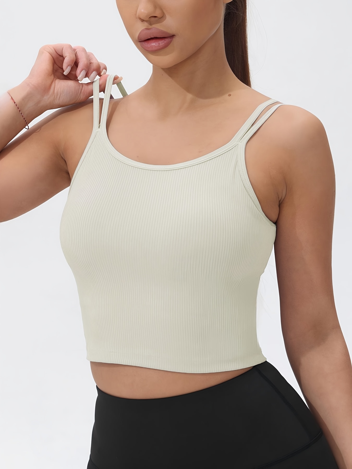 เสื้อกล้ามกีฬาครอปแขนกุดแบบซี่ - Tank Top Ribbed บทวิจารณ์และราคา